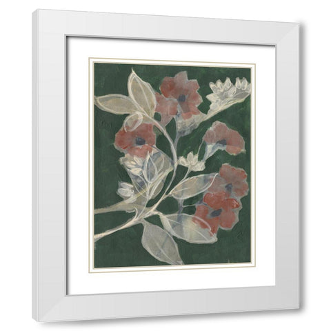 Blooms on Hunter Green I White Modern Wood Framed Art Print with Double Matting by Goldberger, Jennifer