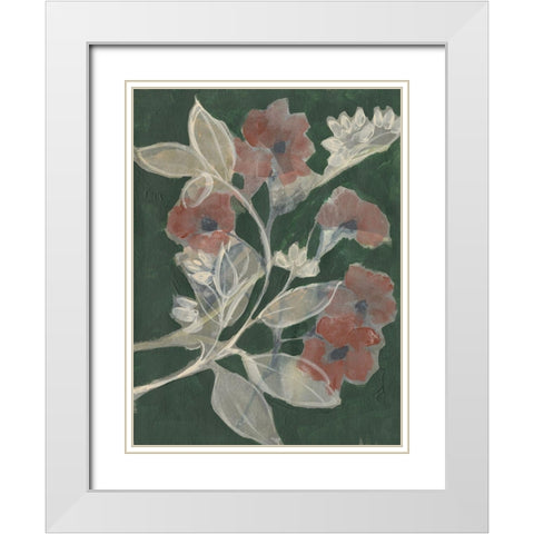 Blooms on Hunter Green I White Modern Wood Framed Art Print with Double Matting by Goldberger, Jennifer