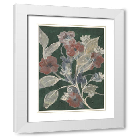 Blooms on Hunter Green II White Modern Wood Framed Art Print with Double Matting by Goldberger, Jennifer