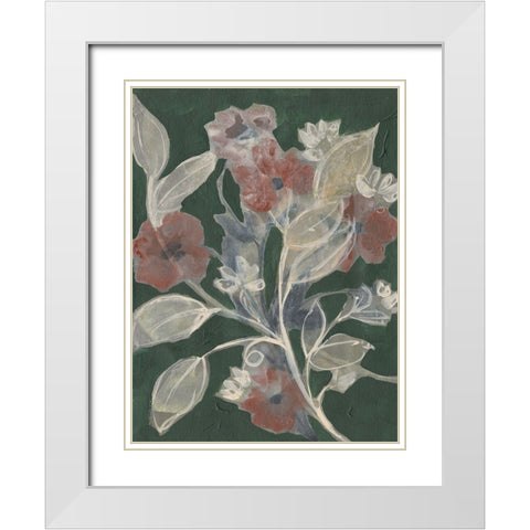 Blooms on Hunter Green II White Modern Wood Framed Art Print with Double Matting by Goldberger, Jennifer