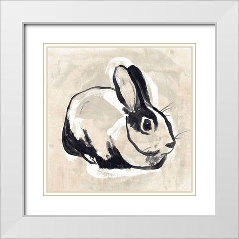 Antique Rabbit I White Modern Wood Framed Art Print with Double Matting by Vess, June Erica