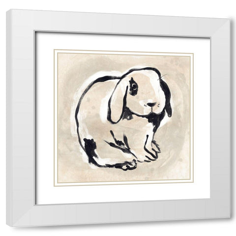 Antique Rabbit III White Modern Wood Framed Art Print with Double Matting by Vess, June Erica