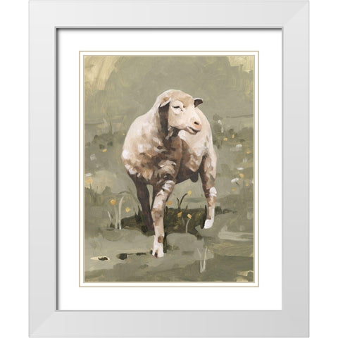 Spring Sheep I White Modern Wood Framed Art Print with Double Matting by Caroline, Emma