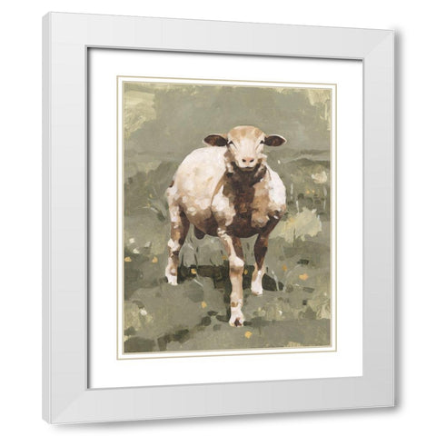 Spring Sheep II White Modern Wood Framed Art Print with Double Matting by Caroline, Emma