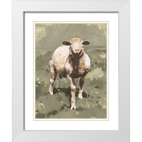 Spring Sheep II White Modern Wood Framed Art Print with Double Matting by Caroline, Emma