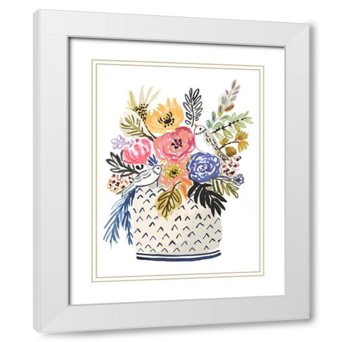 Painted Vase of Flowers II White Modern Wood Framed Art Print with Double Matting by Fields, Karen