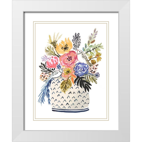 Painted Vase of Flowers II White Modern Wood Framed Art Print with Double Matting by Fields, Karen
