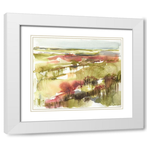 Burgundy Flower Horizon I White Modern Wood Framed Art Print with Double Matting by Goldberger, Jennifer