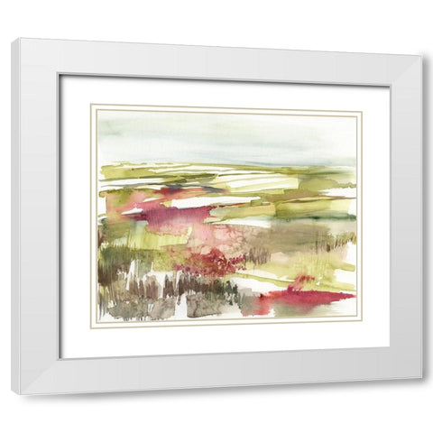 Burgundy Flower Horizon II White Modern Wood Framed Art Print with Double Matting by Goldberger, Jennifer