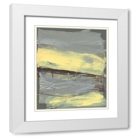 Lemon and Silver Swipe II White Modern Wood Framed Art Print with Double Matting by Goldberger, Jennifer