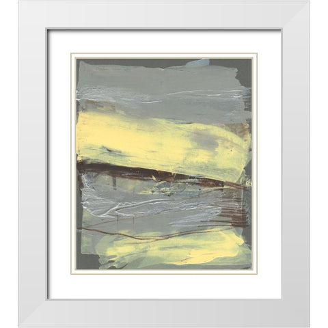 Lemon and Silver Swipe II White Modern Wood Framed Art Print with Double Matting by Goldberger, Jennifer