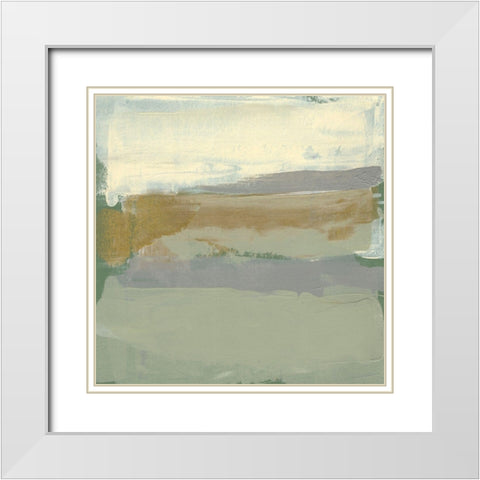 Sage and Gold Swipe I White Modern Wood Framed Art Print with Double Matting by Goldberger, Jennifer