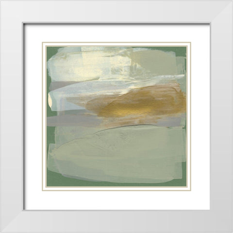 Sage and Gold Swipe II White Modern Wood Framed Art Print with Double Matting by Goldberger, Jennifer