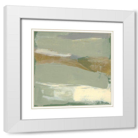 Sage and Gold Swipe III White Modern Wood Framed Art Print with Double Matting by Goldberger, Jennifer