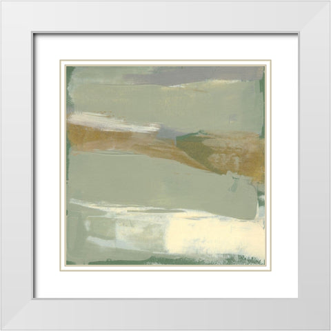 Sage and Gold Swipe III White Modern Wood Framed Art Print with Double Matting by Goldberger, Jennifer