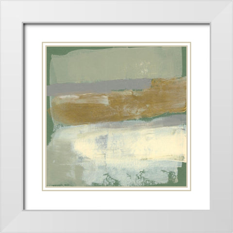 Sage and Gold Swipe IV White Modern Wood Framed Art Print with Double Matting by Goldberger, Jennifer