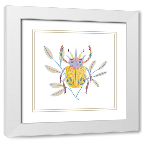 Floral Beetles I White Modern Wood Framed Art Print with Double Matting by Wang, Melissa