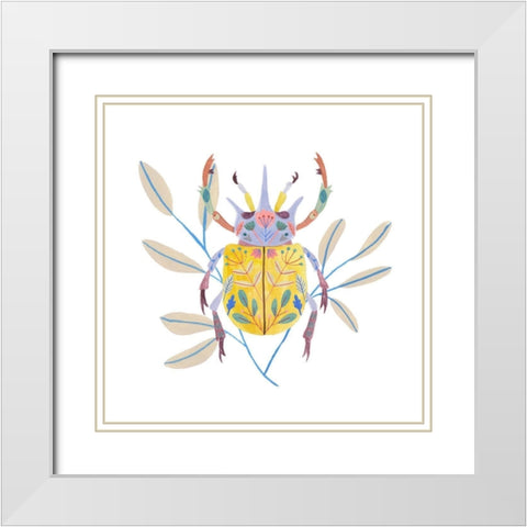 Floral Beetles I White Modern Wood Framed Art Print with Double Matting by Wang, Melissa