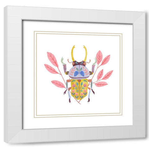 Floral Beetles II White Modern Wood Framed Art Print with Double Matting by Wang, Melissa