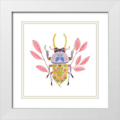 Floral Beetles II White Modern Wood Framed Art Print with Double Matting by Wang, Melissa