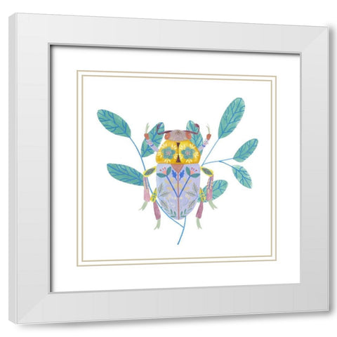 Floral Beetles III White Modern Wood Framed Art Print with Double Matting by Wang, Melissa