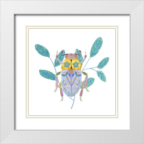 Floral Beetles III White Modern Wood Framed Art Print with Double Matting by Wang, Melissa