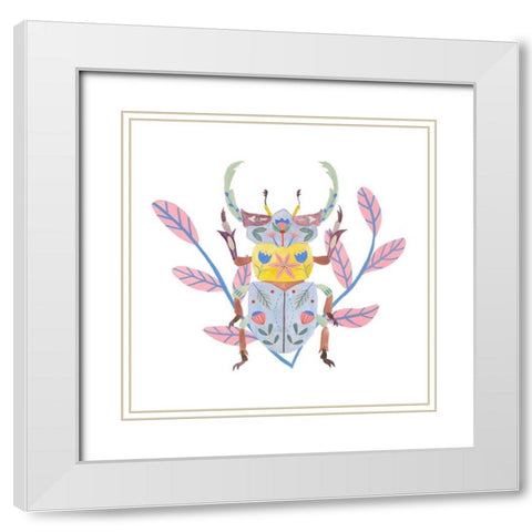 Floral Beetles IV White Modern Wood Framed Art Print with Double Matting by Wang, Melissa