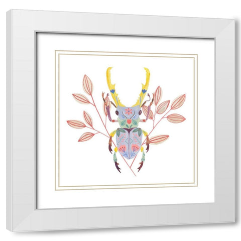 Floral Beetles V White Modern Wood Framed Art Print with Double Matting by Wang, Melissa