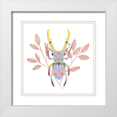 Floral Beetles V White Modern Wood Framed Art Print with Double Matting by Wang, Melissa