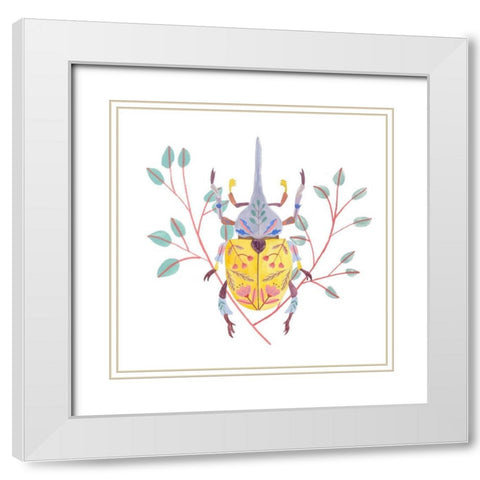 Floral Beetles VI White Modern Wood Framed Art Print with Double Matting by Wang, Melissa