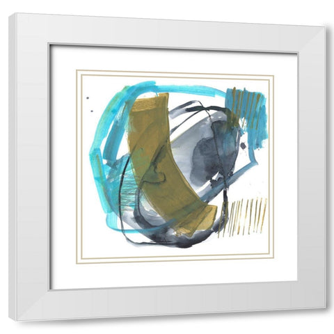 Olive and Blue Gesture I White Modern Wood Framed Art Print with Double Matting by Goldberger, Jennifer