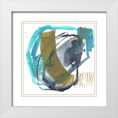 Olive and Blue Gesture I White Modern Wood Framed Art Print with Double Matting by Goldberger, Jennifer