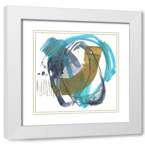 Olive and Blue Gesture II White Modern Wood Framed Art Print with Double Matting by Goldberger, Jennifer