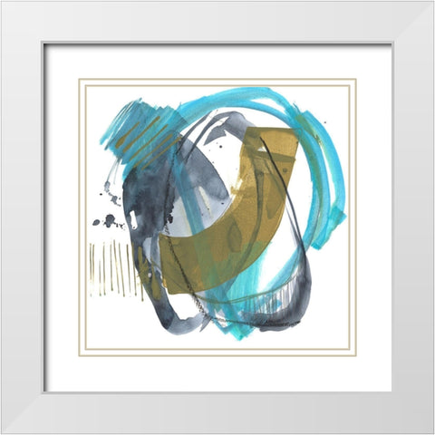 Olive and Blue Gesture II White Modern Wood Framed Art Print with Double Matting by Goldberger, Jennifer