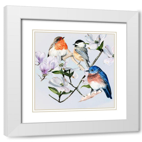 Four Little Birds I White Modern Wood Framed Art Print with Double Matting by Parker, Jennifer Paxton