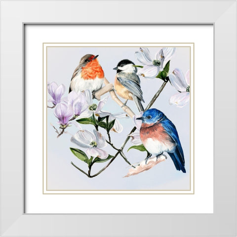 Four Little Birds I White Modern Wood Framed Art Print with Double Matting by Parker, Jennifer Paxton