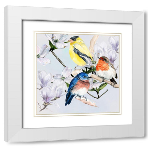 Four Little Birds II White Modern Wood Framed Art Print with Double Matting by Parker, Jennifer Paxton