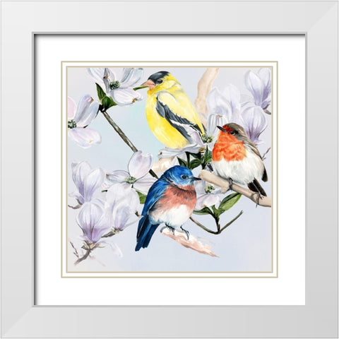 Four Little Birds II White Modern Wood Framed Art Print with Double Matting by Parker, Jennifer Paxton