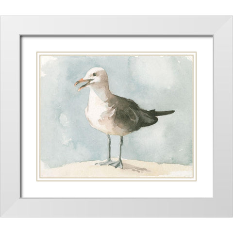 Simple Seagull II White Modern Wood Framed Art Print with Double Matting by Caroline, Emma