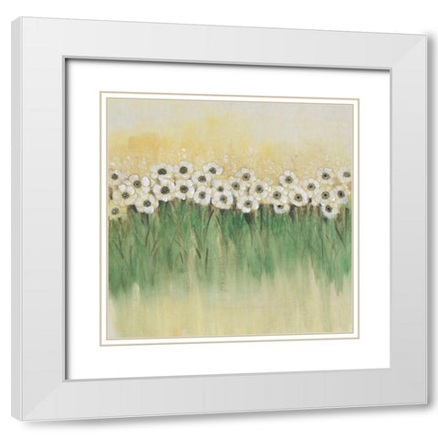 Rows of Flowers I White Modern Wood Framed Art Print with Double Matting by OToole, Tim