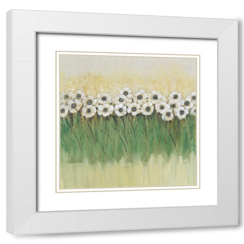 Rows of Flowers II White Modern Wood Framed Art Print with Double Matting by OToole, Tim