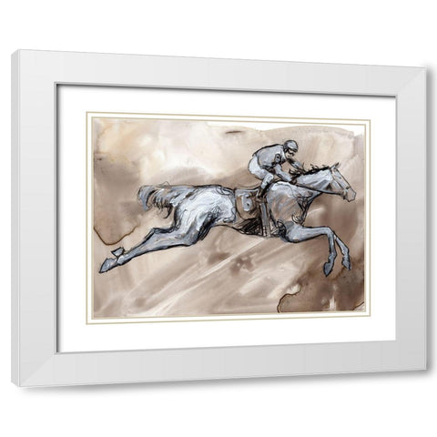 Off to the Races II White Modern Wood Framed Art Print with Double Matting by Parker, Jennifer Paxton