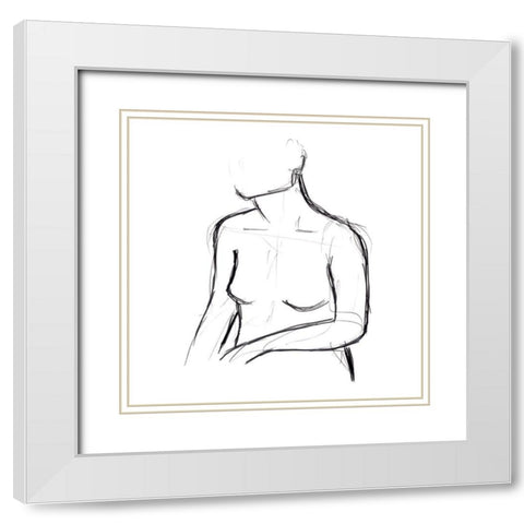 Linear Nude II White Modern Wood Framed Art Print with Double Matting by Vess, June Erica