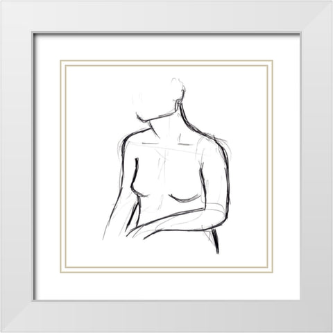 Linear Nude II White Modern Wood Framed Art Print with Double Matting by Vess, June Erica