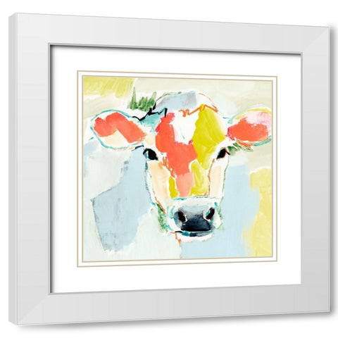 Pastel Cow I White Modern Wood Framed Art Print with Double Matting by Barnes, Victoria