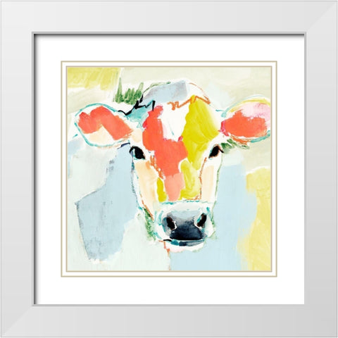 Pastel Cow I White Modern Wood Framed Art Print with Double Matting by Barnes, Victoria