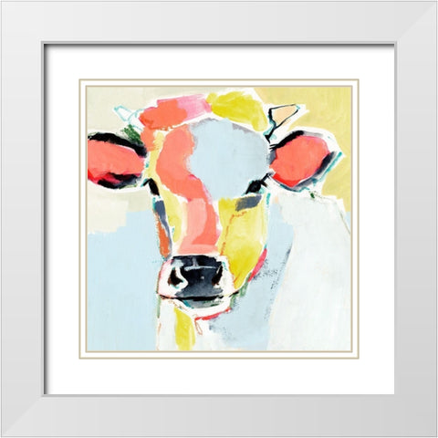 Pastel Cow II White Modern Wood Framed Art Print with Double Matting by Barnes, Victoria