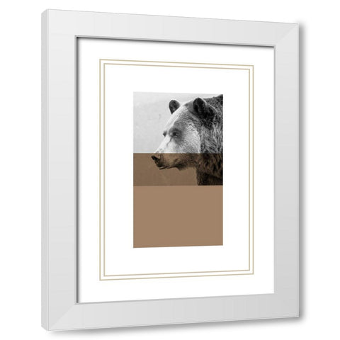Geo Bear White Modern Wood Framed Art Print with Double Matting by Jasper, Sisa