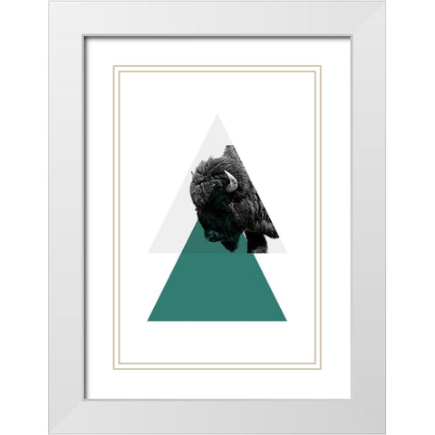 Geo Buffalo White Modern Wood Framed Art Print with Double Matting by Jasper, Sisa