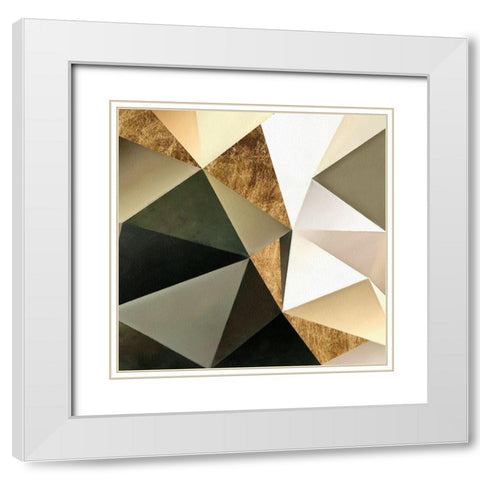 Gold Polygon Wall I White Modern Wood Framed Art Print with Double Matting by Saunders, Alonzo